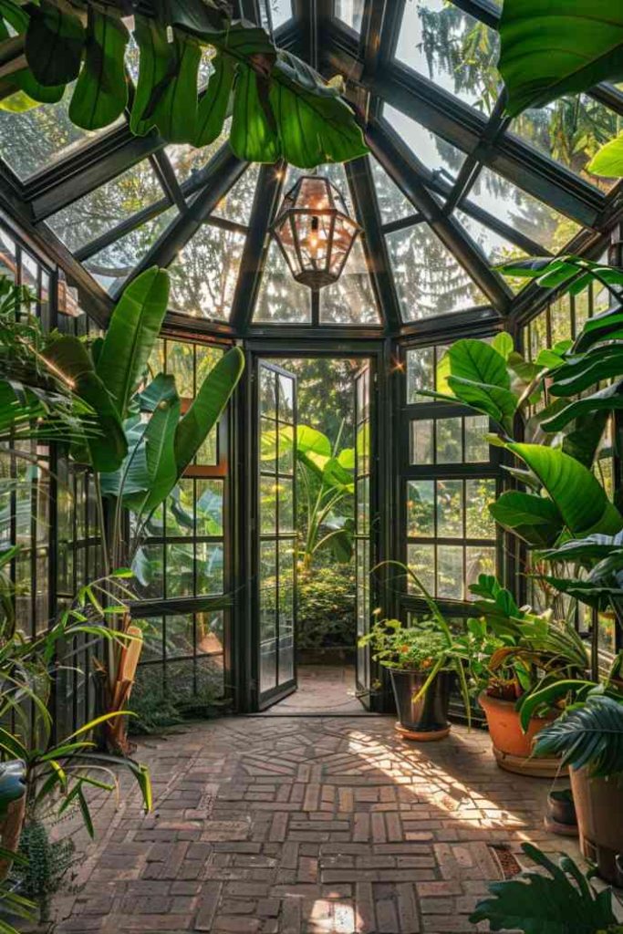 The hexagonal greenhouse is a marriage of geometry and botany and delights with angles that offer a unique panoramic view of the greenery.