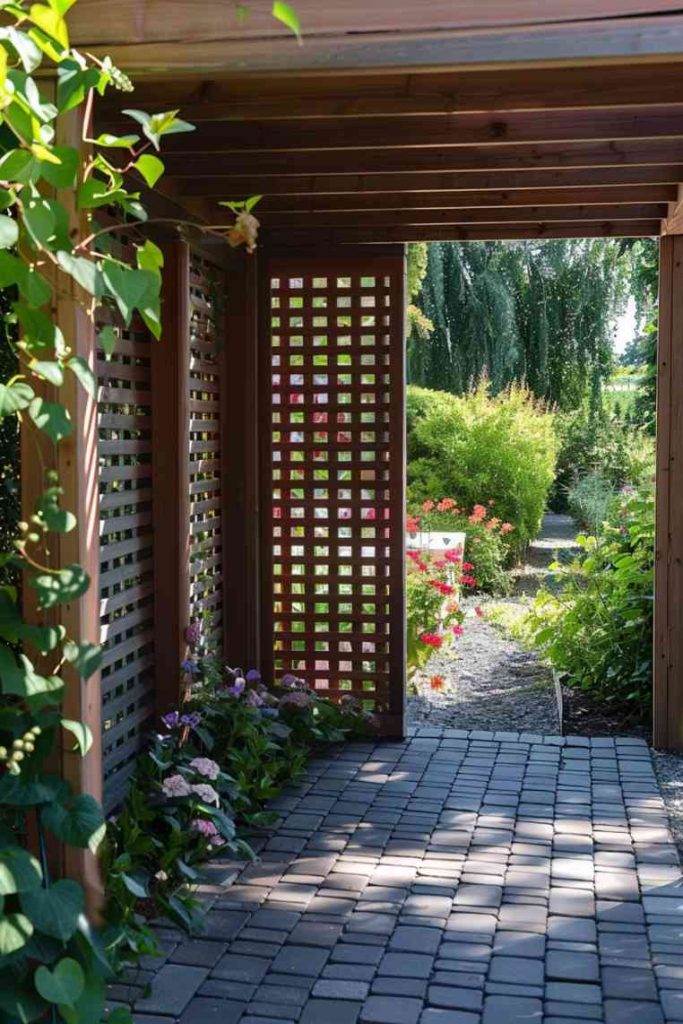 Its movable panels can be adjusted to accommodate the whimsical migrations of morning glories and other climbing plants, providing a living work of art that evolves with the seasons.