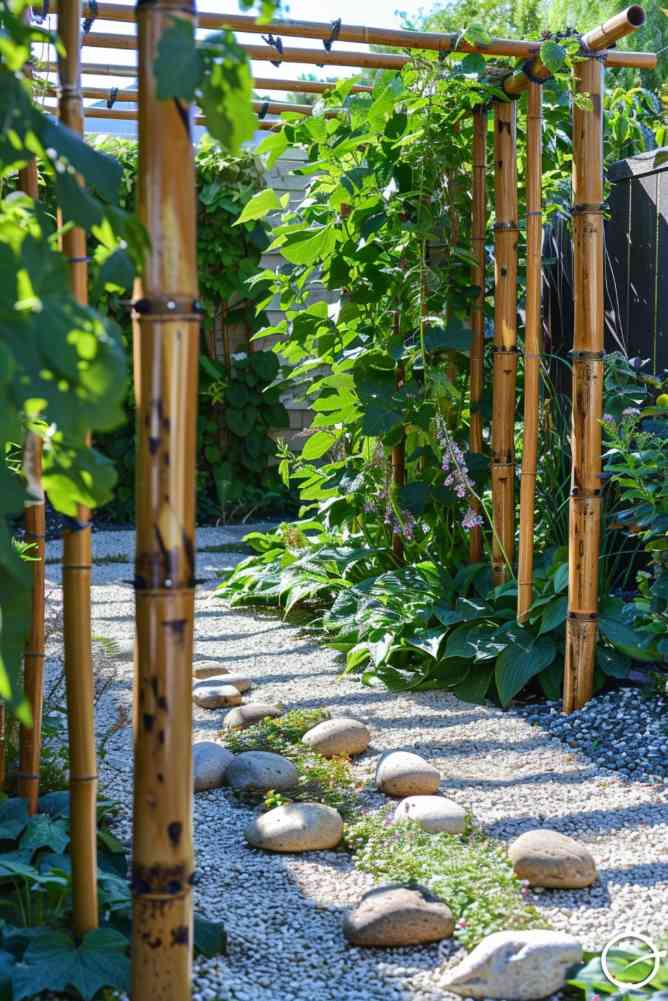 With naturally strong and slender poles, a bamboo pole trellis can offer a touch of Zen simplicity, provide a sustainable and resilient climbing garden for beans and peas, and integrate seamlessly into the organic flow of the garden.