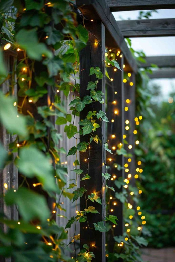 This trellis combines the green of the day with the sparkle of the night, creating an enchanting atmosphere in your nighttime garden.