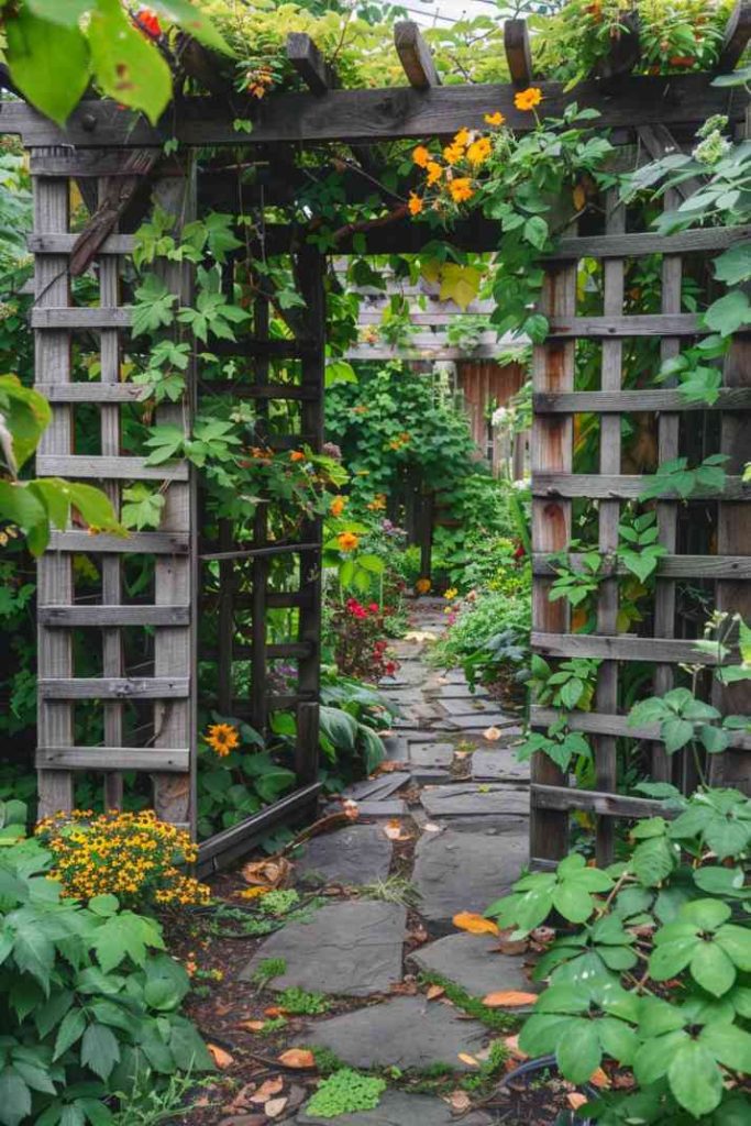 As a testament to sustainable charm, a pallet trellis cleverly transforms wooden pallets into a rustic and sturdy support for garden climbers, proving that eco-friendly materials can lead to flourishing beauty.