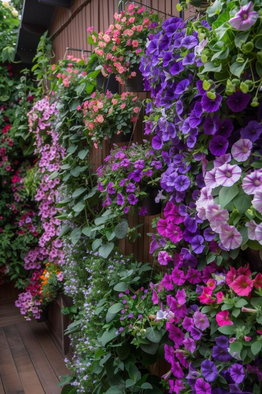 Petunias cascade from <a href=