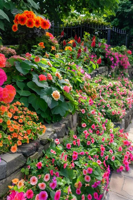 This assortment of blooms placed on stacked stones brings a rainbow of vibrant, eye-catching hues to this garden. It's the perfect idea for flower enthusiasts who can't commit to just one flower to grow. 