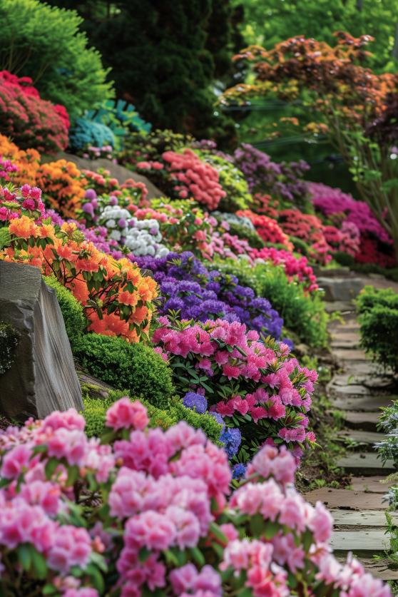 In this harmonious garden, the melody of the flowering shrubs resonates, creating a visual symphony that celebrates the effortless beauty and enduring charm of nature's own design.