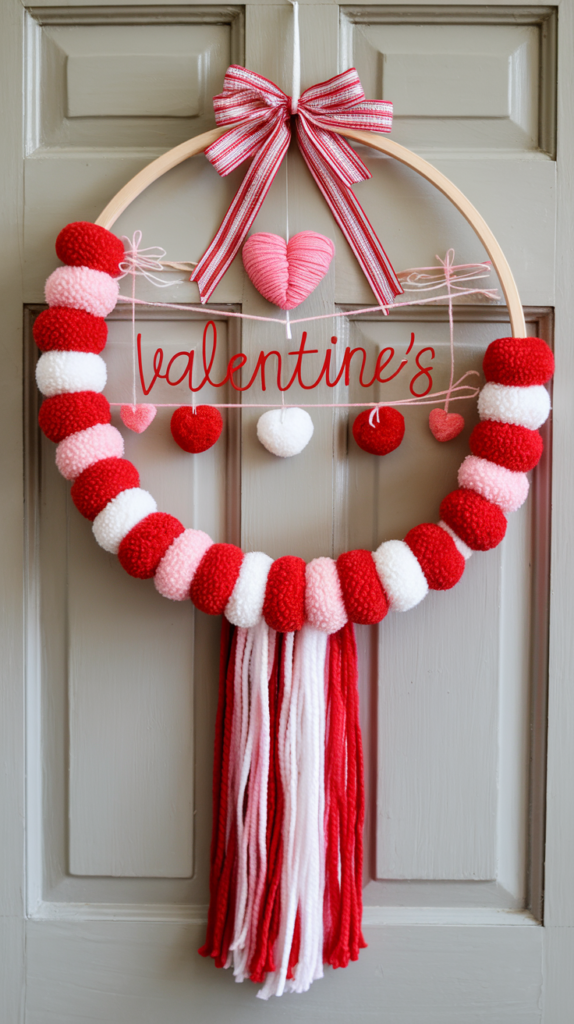 DIY POM-POM and yarn door hanger