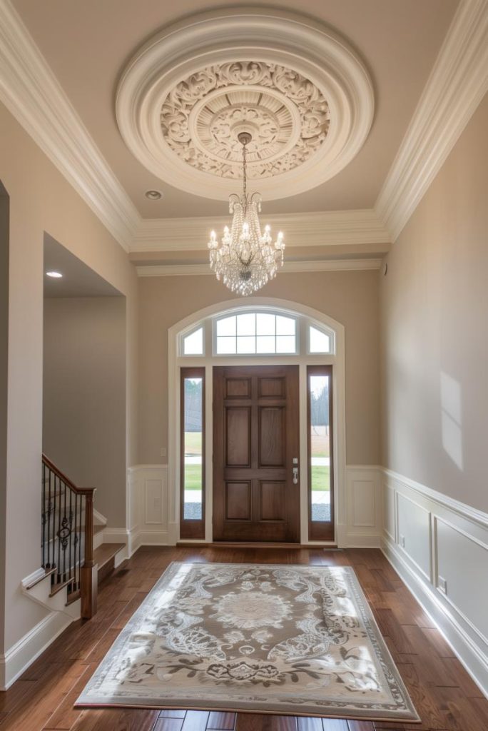 A beautifully detailed ceiling medallion in your entryway adds an unexpected touch of grandeur above and is a unique way to welcome guests into your home.