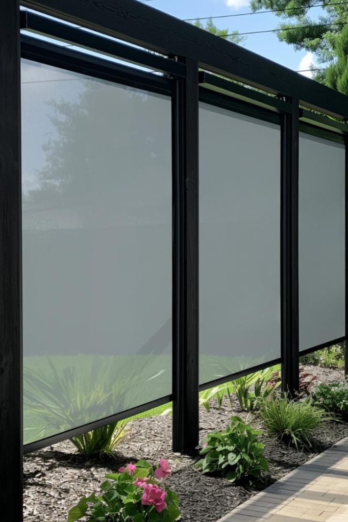 A black fence with opaque privacy screens will add elegance to your garden while increasing your sense of security as it easily adapts to any style and type of garden.