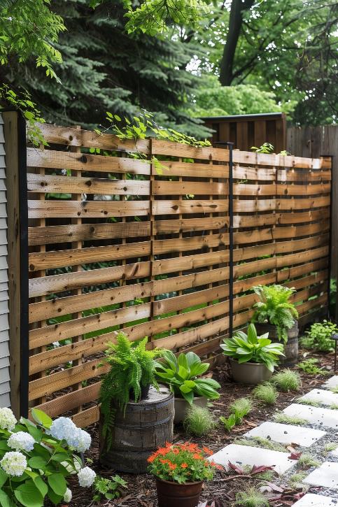 If you want to do it yourself, use wooden pallets to create a privacy fence. This brings out your unique personality and celebrates ingenuity and creativity in your outdoor space.