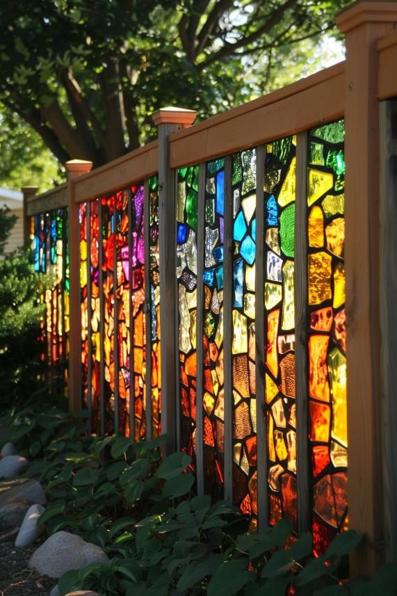 Celebrate art on your privacy fence with stunning stained glass that captures sunlight and creates vibrant and ever-changing colors.