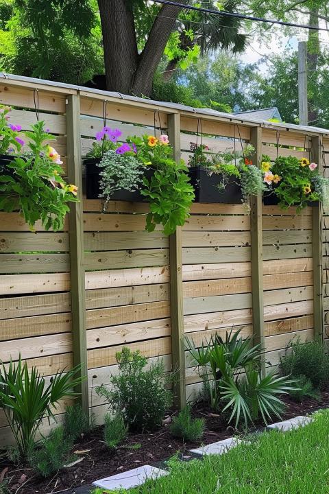 Plant bags hang from the structure, creating a vertical garden that delights the senses.