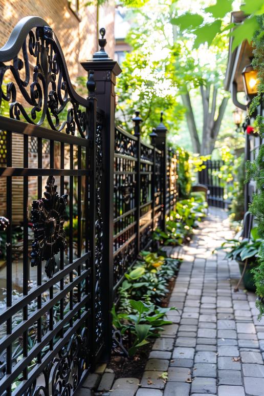 Add intricate Victorian ironwork to your privacy fence to add an elegant touch of class and old world charm. Although it may not be as protective as other options, it will add a charming and stylish atmosphere to your space.