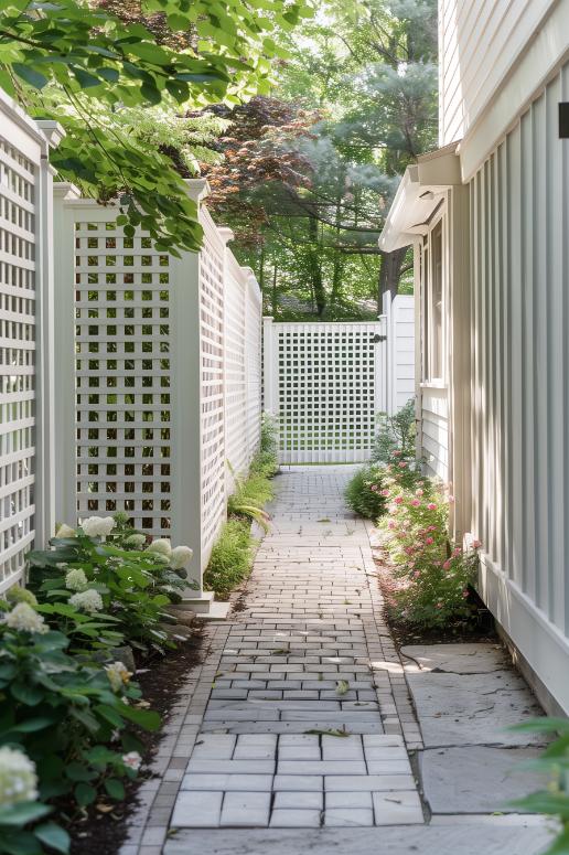 If you want to give your fence an elegant look while keeping it airy, consider a white mesh fence. The straight lines and pristine white tone make the fence look neat and classy without compromising privacy or hindering air circulation.