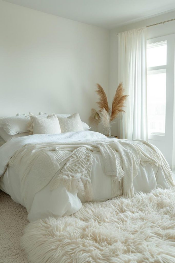 Soft white bed linen and fluffy carpets surround this refuge for sleeping and make it a cloud -like oasis of peace and calm.