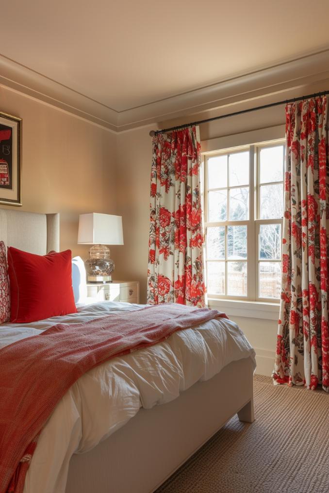 Living red accents enliven the furnishings of a bedroom, form a contrast to neutral colors and enliven the room with rich colors that give a self -confident statement.