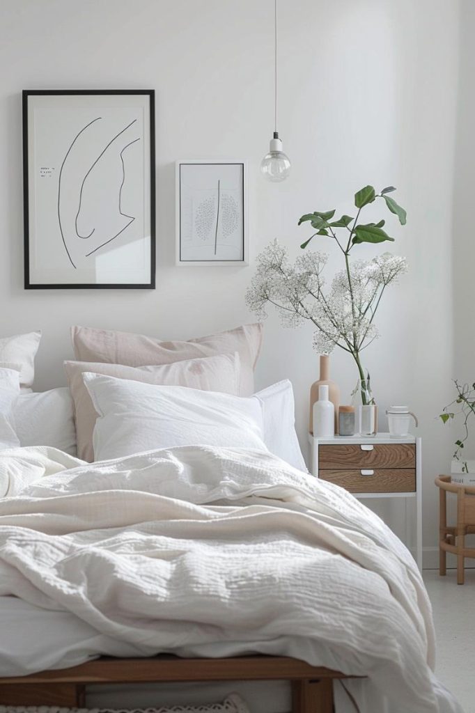 The Scandinavian design principles include an tidy environment that exudes calm with its simple decor and the steamed tones in a wonderfully feminine version.