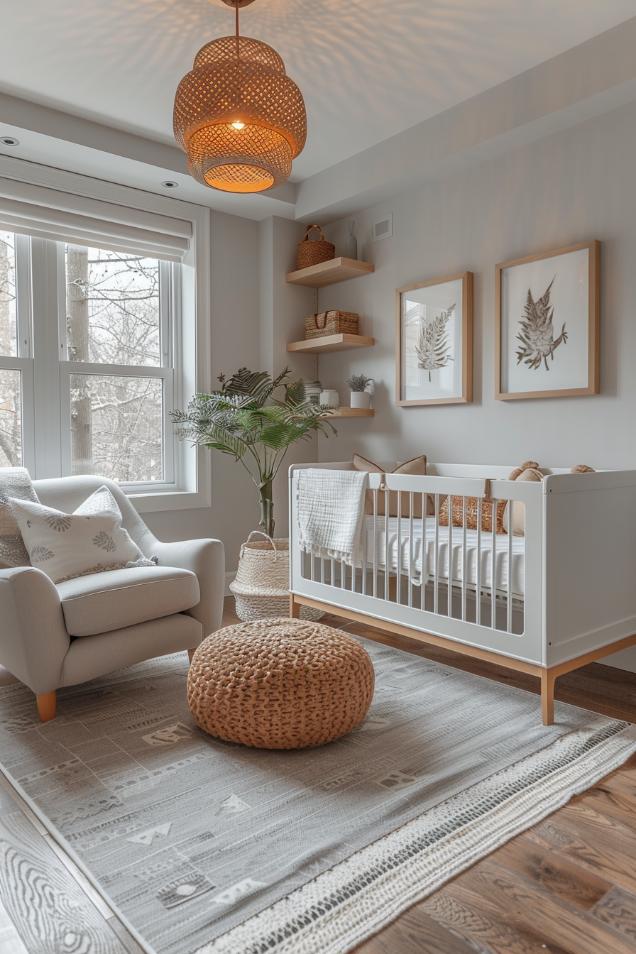 A calm palette of white and gray tones gives a calming tone in this sweet, Scandinavian -inspired kindergarten with elegant furniture and cozy textiles.