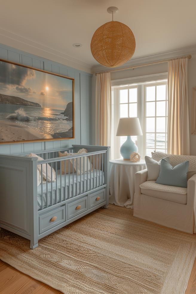 Soft blues and sandy beige produce a calming palette that repeats the calm of a retreat on the beach in this kindergarten inspired by coasts.