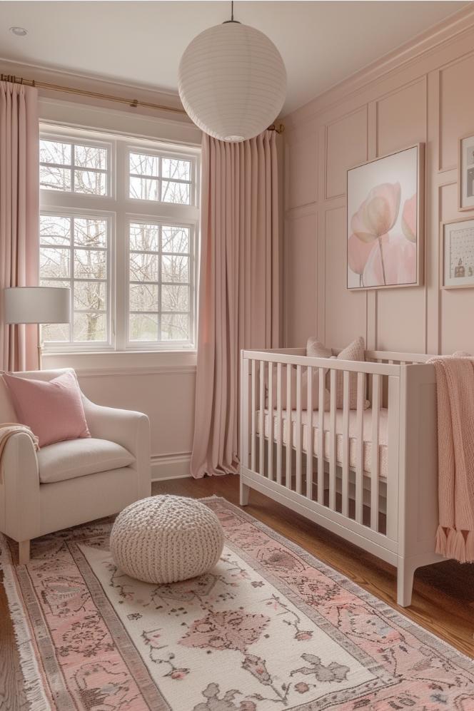 Pops made of pale pastel pink interrupt the neutral colored furniture here, which give this contemporary kindergarten design a bizarre sense.