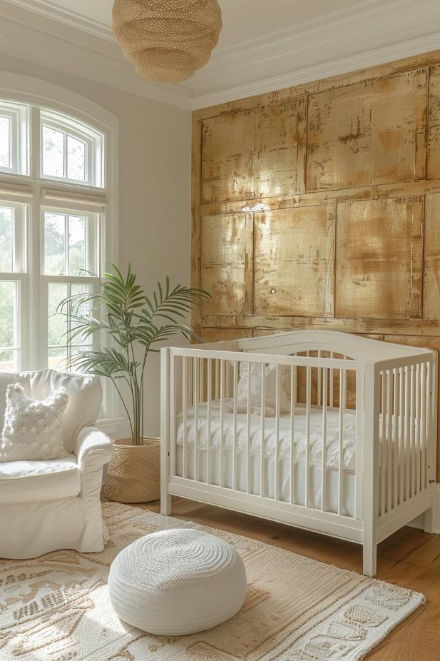 Would you like to find a way to improve a beautiful, purely white kindergarten? Add some glittering golden accents such as a golden accent wall. 