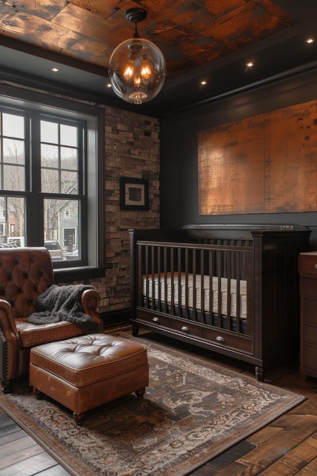 Let your inner steampunk fan find out if you want a unique neutral kindergarten. In this room, leather and steampunk accents merge to create a vintage industrial look in a significantly neutral space.