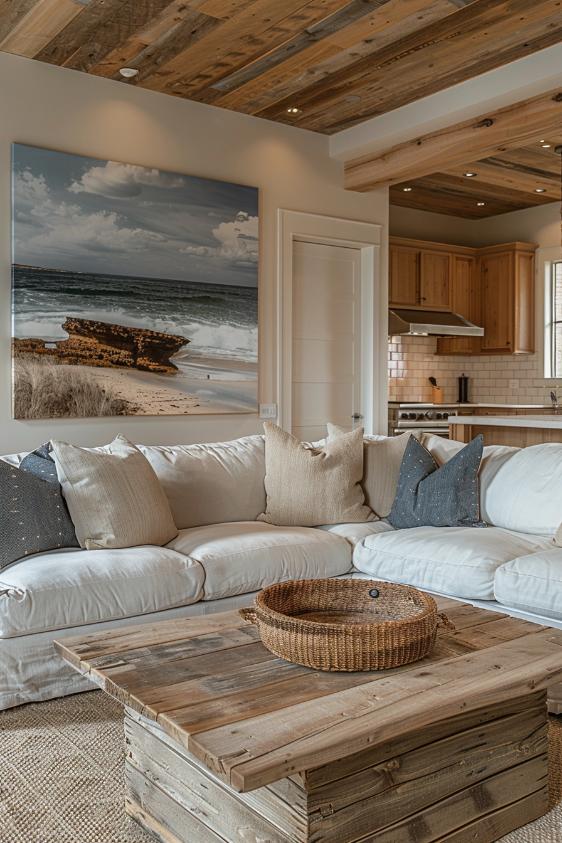 A work of art that represents a coastal scene adorns the walls and brings the extensive freedom of the coast into the interiors.