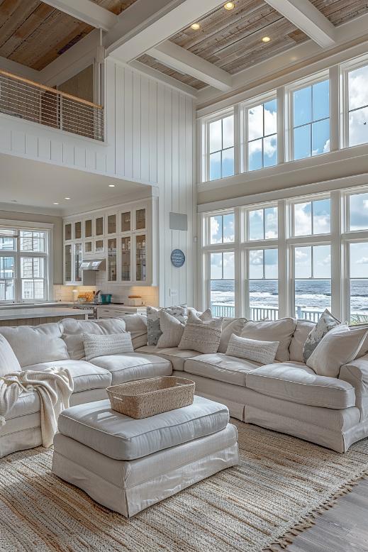 Plush, neutral colored sofas, paired with light throwing lids, reminds pictures of sandy distances and soft clouds over the head.