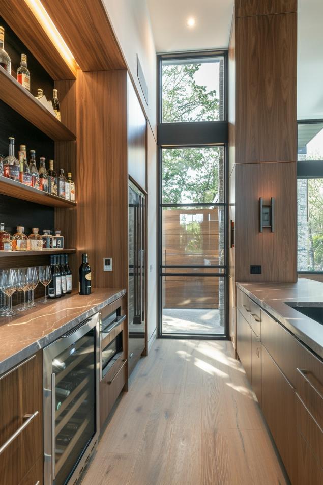 To delight a host, a worktop with a unique and fully functional mini-bar setup will relax, in which bottles and accessories relax invitations after a long day.