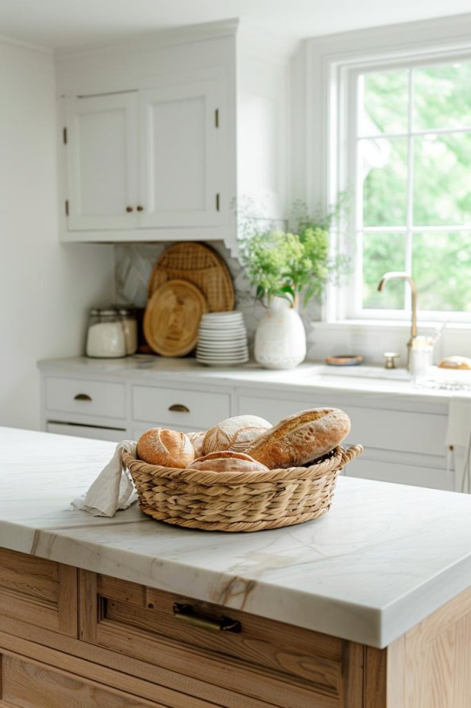 A hand -woven basket weighs fresh bread, the aroma of which fulfills a rustic and charming kitchen that means hospitality and warmth. You have to refill this regularly, but it is perfect for daily bagels or baguettes that the whole family can enjoy.