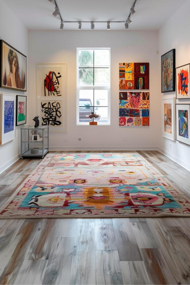 You don't need much and can always spend time in the room to enjoy your works of art, as in this room, in which canvases burst in a special corner with color against white walls that serve as a personal art gallery.