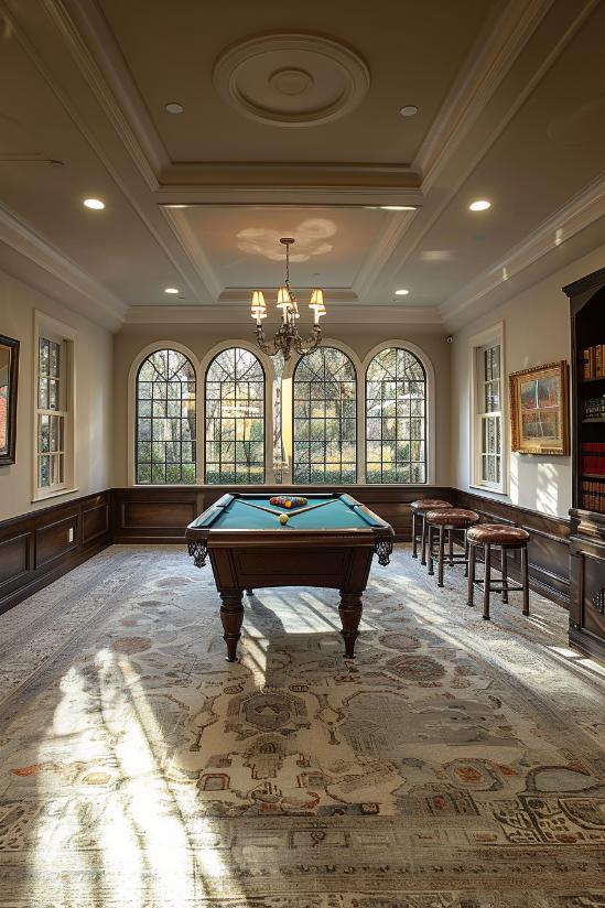 A chic vintage billiard table is the perfect heart if you want to create a classic billiard room with leather stools in which the guests are located and enjoy a game with a drink.