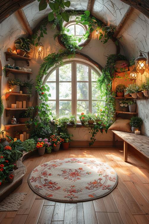 Interior green and warm lights form a magical fairy garden in which the imagination blooms and exceeds it. 