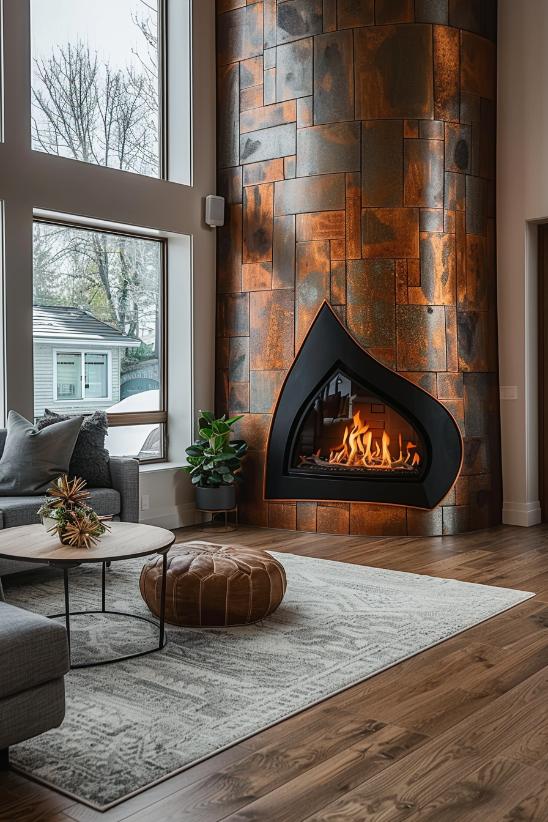 When they are polished and perfect, a futuristic fireplace looks with an elegant metallic finish and a unique geometric shape as if it were hidden in the corner of her room directly from tomorrow.