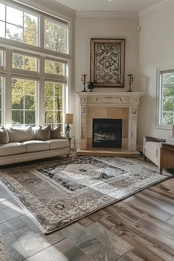 The beautiful and decorated style of this carved surround and coat make the fireplace a design of the room.