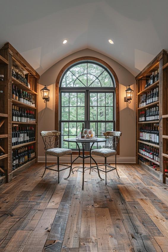 Slim Wine Racks and a delicately wrought-up bistro set create a tiny tasting room that is perfect for oenophiles that want to enjoy and store your wine collection.