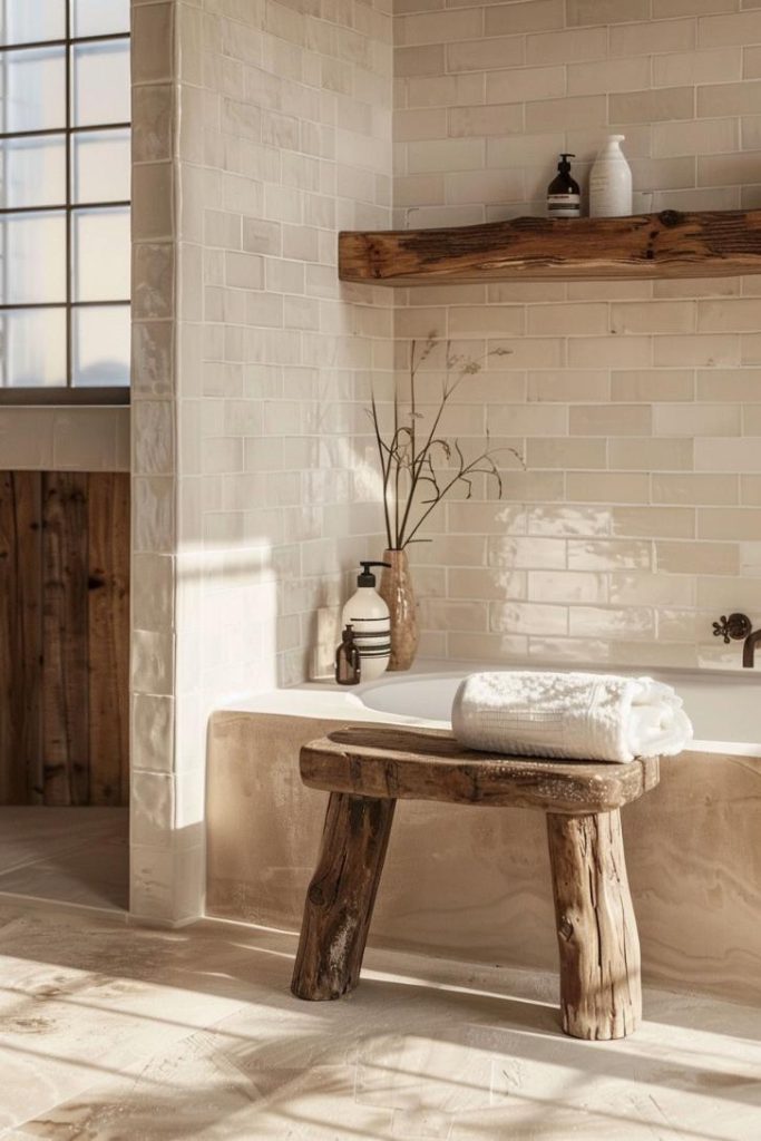 U -Bahn tiles in a warm, earthy tone are effortlessly mixed with natural materials and create an ambience of the farmhouse's sophistication. 