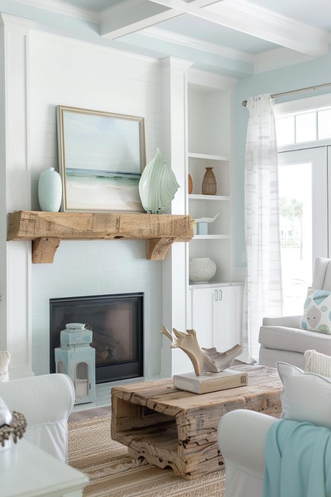 The bright colors and textures of the wood fit beautifully with the light blue and <a href=