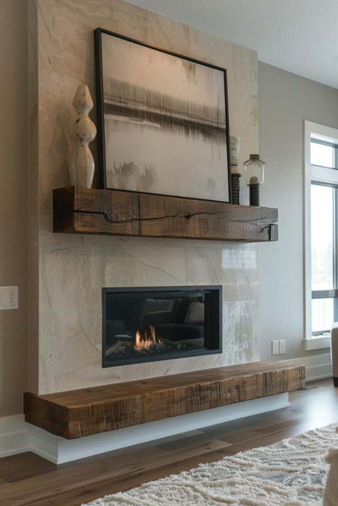 This fireplace, which is located from floor to the ceiling, has an elegant, <a href=