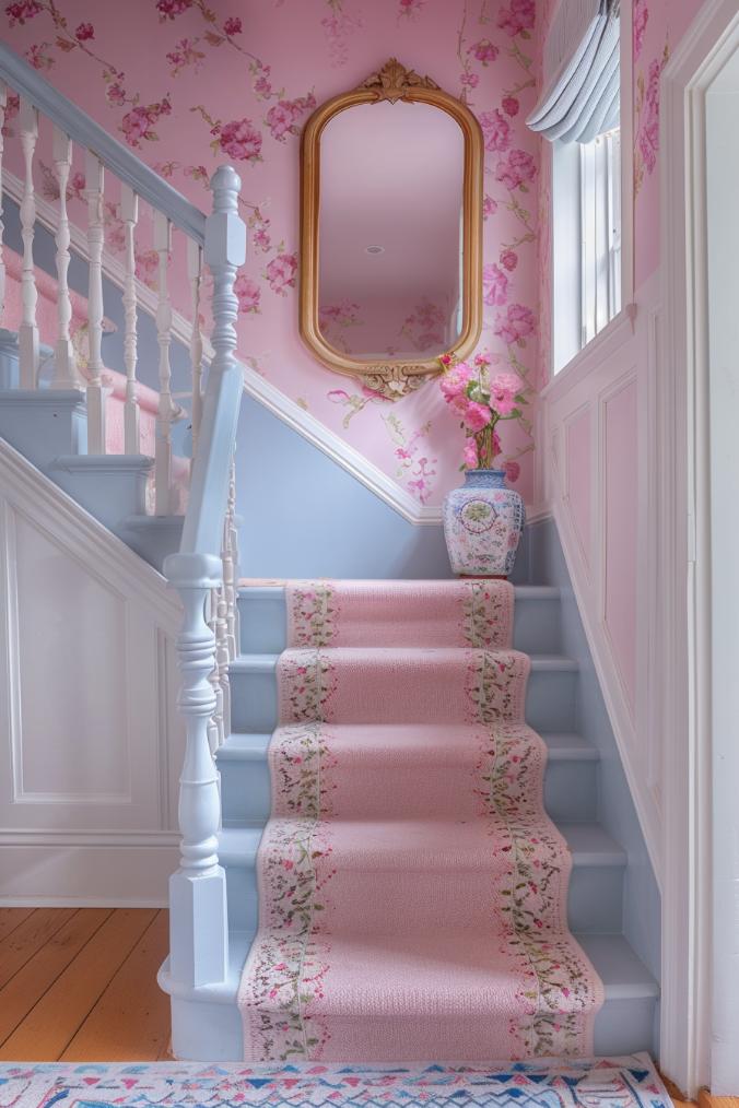 A touch of romance fills the room with pastel colors that decorate the walls. A bizarre mirror reflects the joy of pretty colors and carefree decorations.