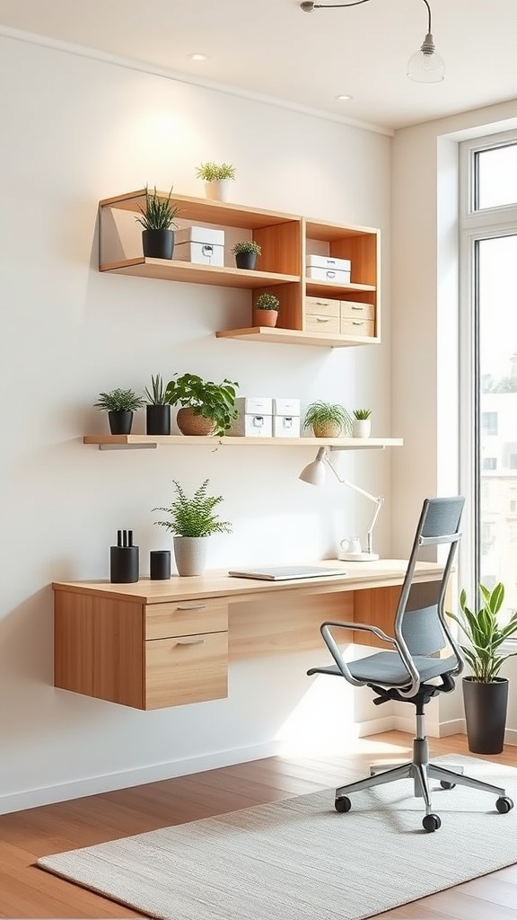 Floating desk with a wall camp