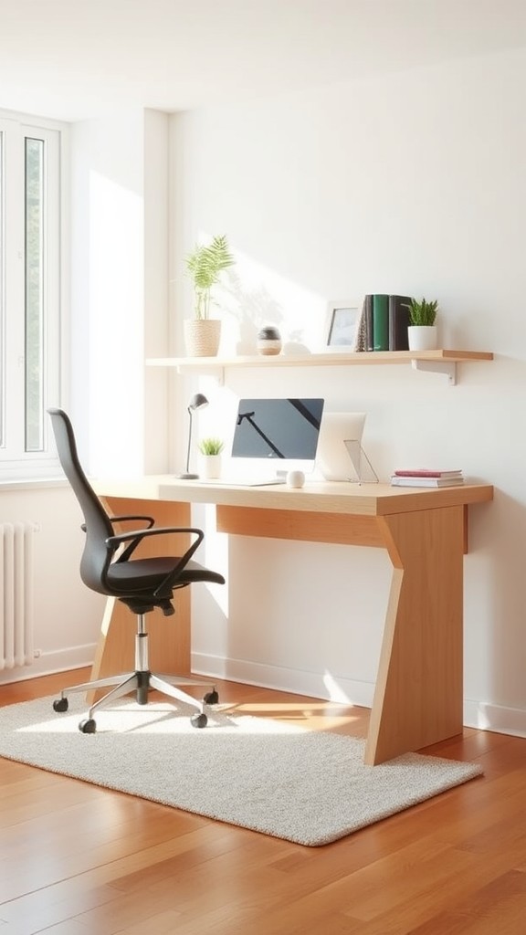 Constant desk with integrated shelves