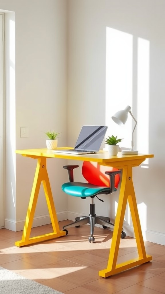 Brightly colored standing desk for a splash of color