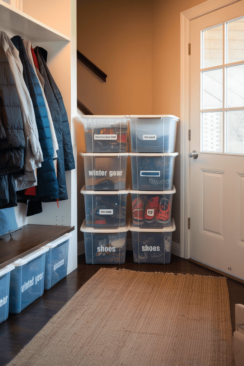 BILD shows a tmroom with stackable containers organized for storage.