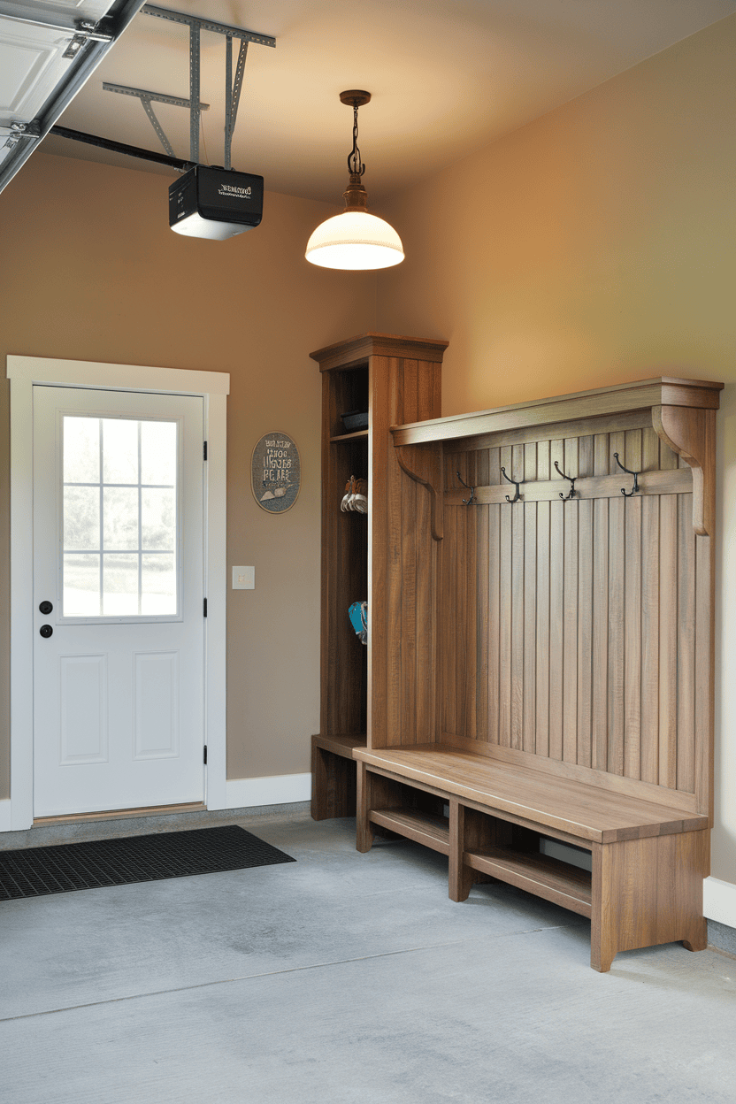 Organized garage sludge room with labeled containers and hooks for storage