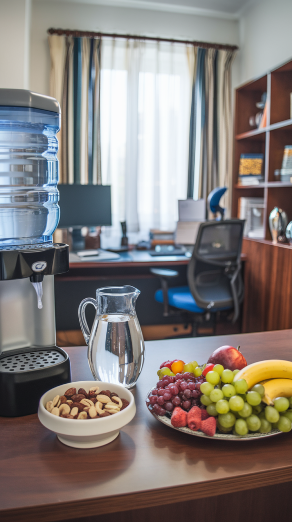 Smoothing station with water and snacks