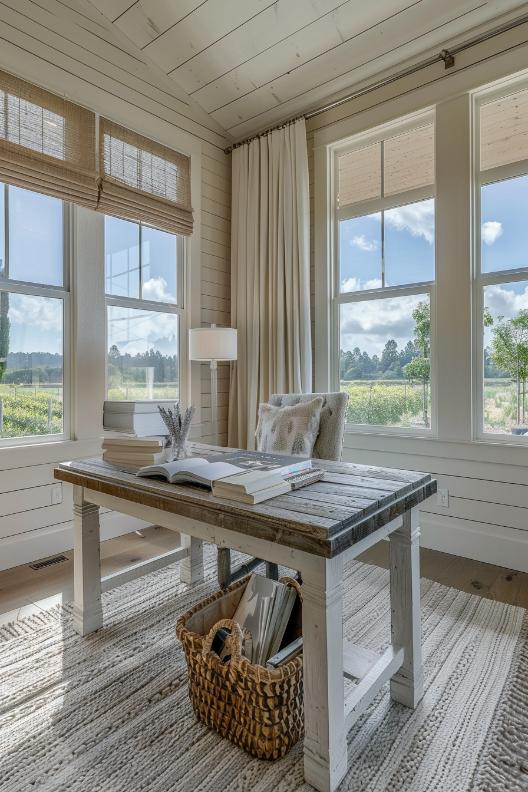 In this area, the office enjoys an orchard view that framed natural beauty like works of art against the walls of a pastoral farmhouse.