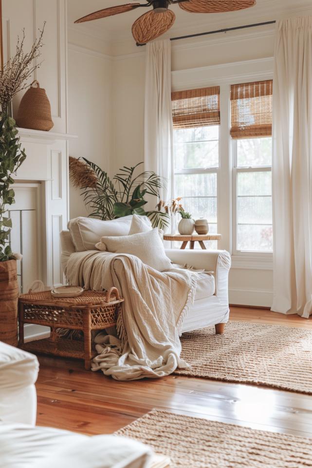 A casually draped ceiling over a chair shows an element of the elegant lived. The room is noticeable on its modest but undeniable grace.