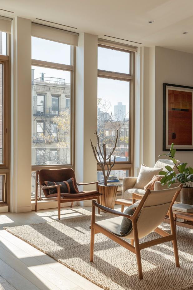 This living room speaks of timeless attraction through classic furniture shapes and colors. The minimalist approach to decoration underlines the permanent and timeless design.