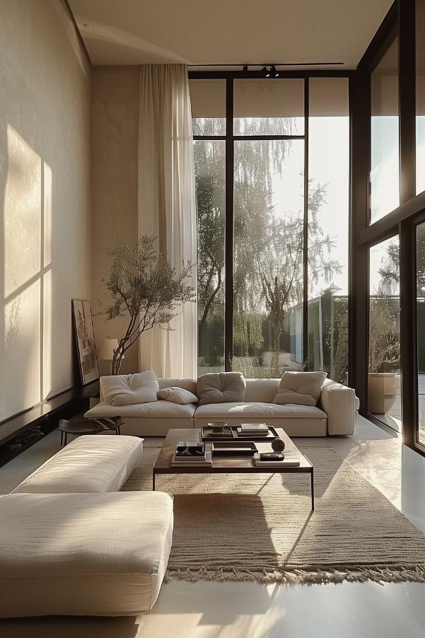 A harmonious mix of similar tones creates a chic monotony in your living room. The room is a minimalist statement that proves that restraint can be stylish.