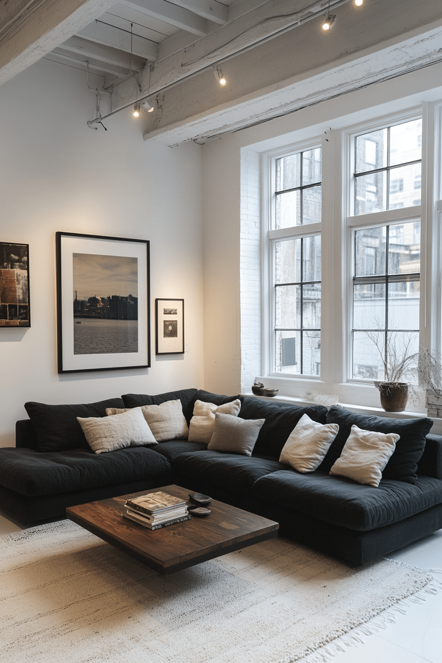 Living room with anthracite-colored couch