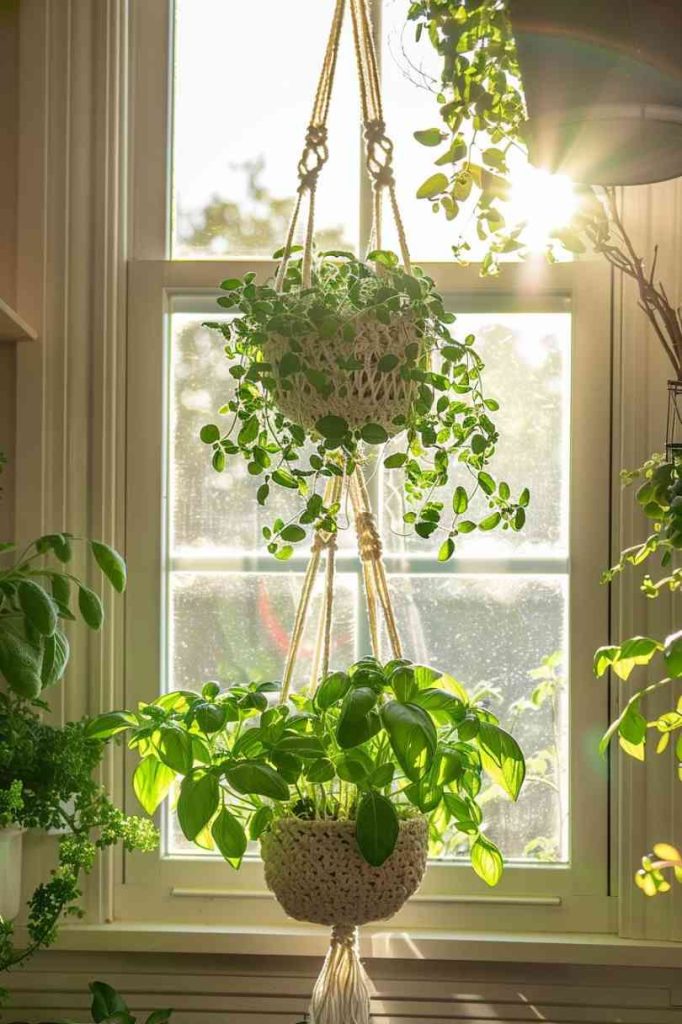 Hanging macrame planters support <a href=